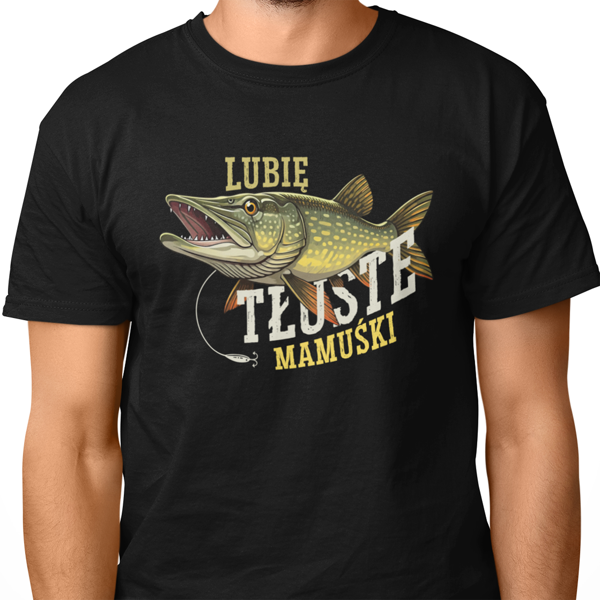 koszulka wędkarska na ryby, lubię tłuste mamuśki. Prezent dla wędkarza. szczupak, koszulka ze szczupakiem