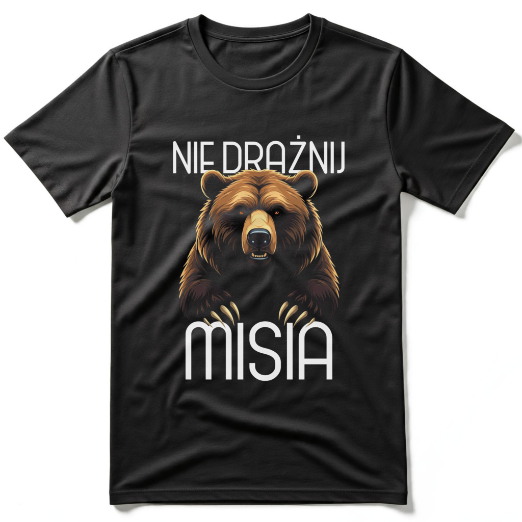 koszulka męska czarna premium nie drażnij misia z misiem